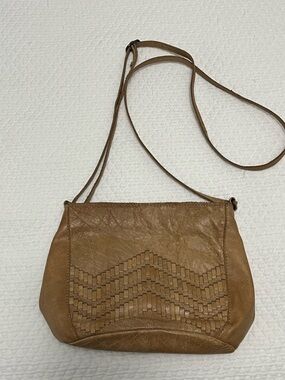 Leather Crossbody Bag in Tan - Classic Woven Detail